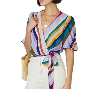 Great Jones‎ Colorful Striped Wrap V-Neck Blouse Size Medium